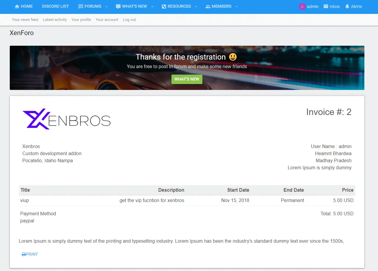 [5318.cm] User upgrade invoice