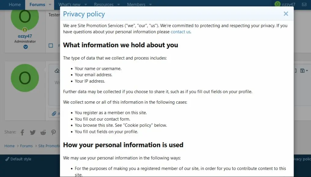 [5318.cm] [OzzModz] Privacy Policy Popup