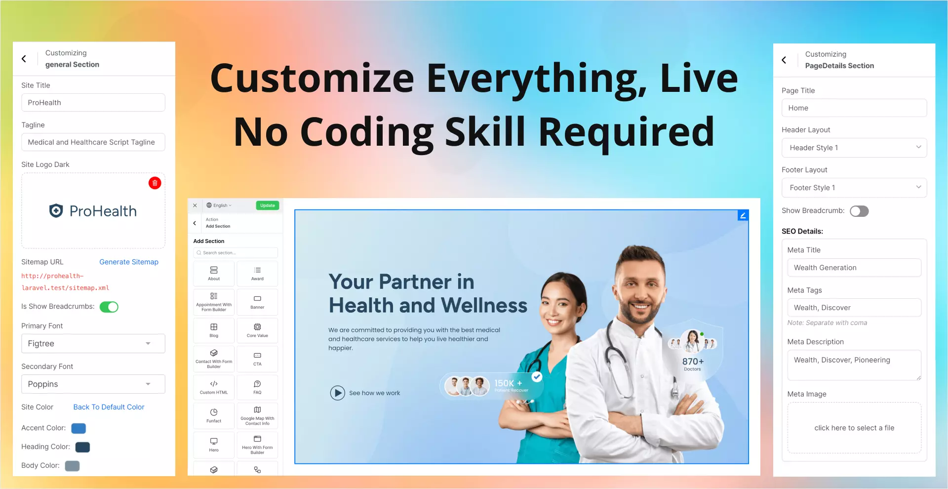 [5318.cm] Prohealth - Medical and Healthcare Laravel CMS With Live Page Builder