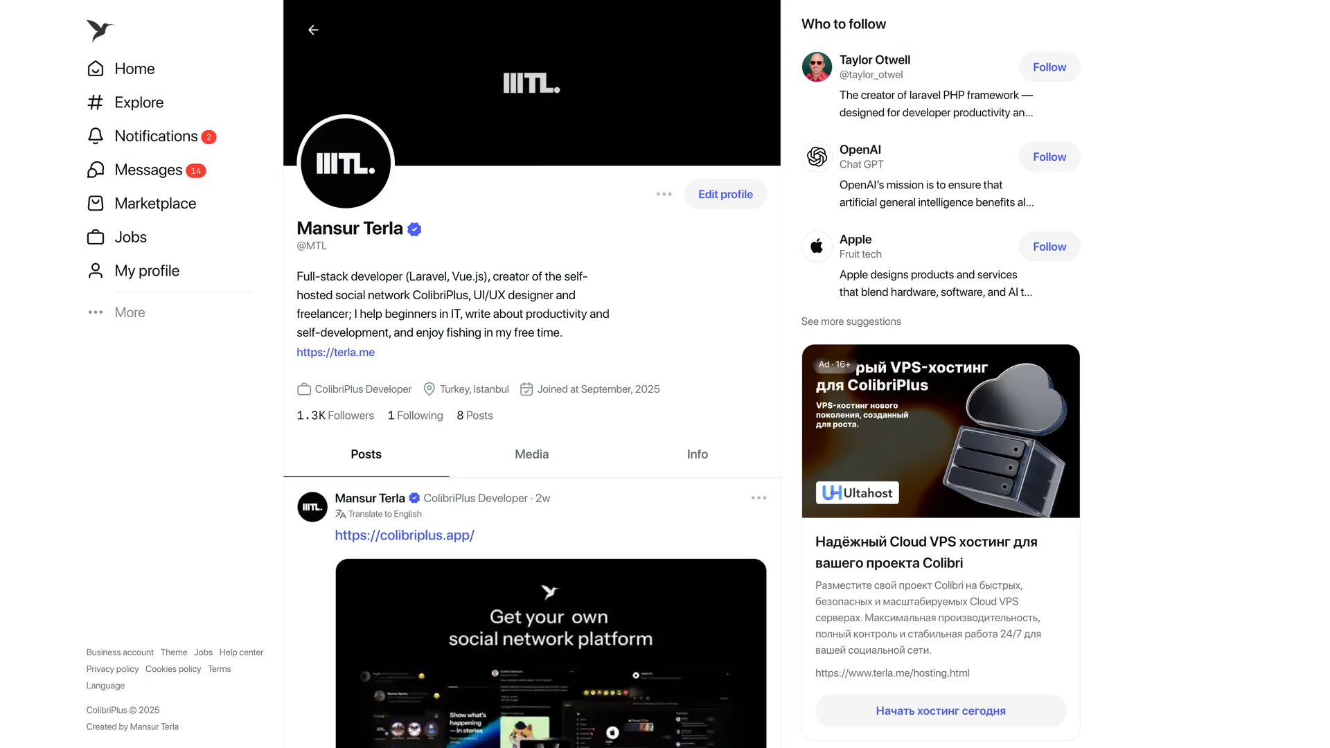 [5318.cm] ColibriPlus - The Social Network Web Application